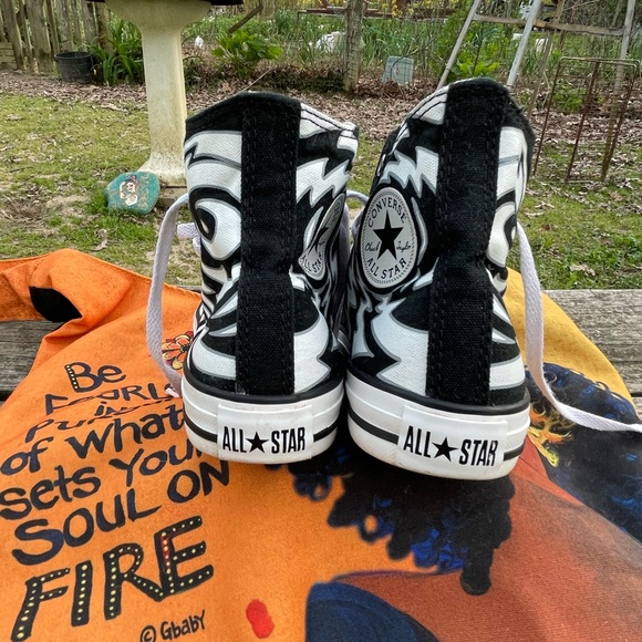 Converse All Star Hi Tops Drew Brophy Art Pre-Owned Blk Sneakers Jr 4 Women’s 6 - Picture 4 of 7